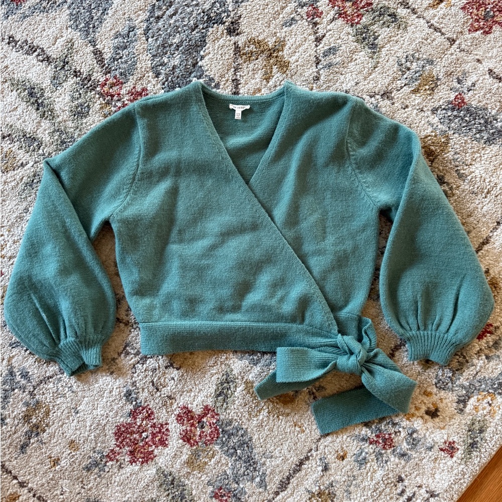Dusty Teal Wrap Sweater - Picture 11 of 17
